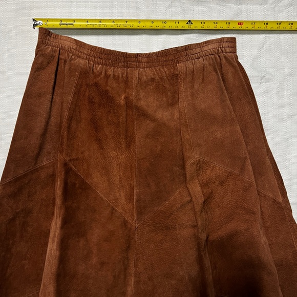 Apostrophe Vintage Leather Brown A-Line Skirt Size M - Picture 6 of 6